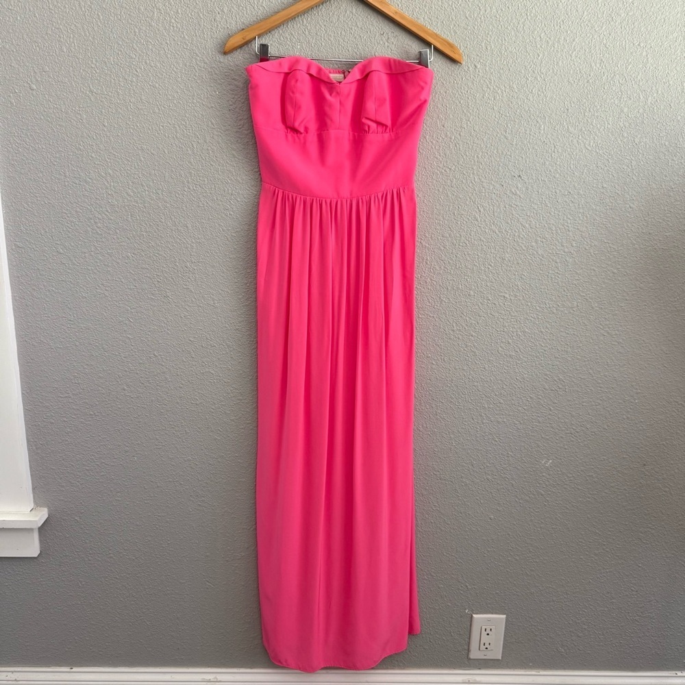 Amanda Uprichard Silk Strapless Maxi Dress Size Medium Hot Pink EUC